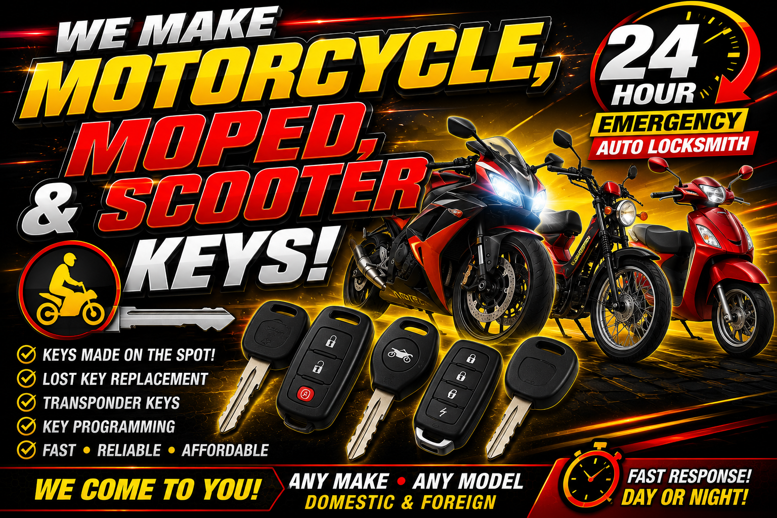 Motorcycle Moped Scooter Keys Replaced